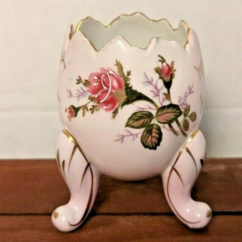 Inarco Pink Rose Cracked Egg Vase